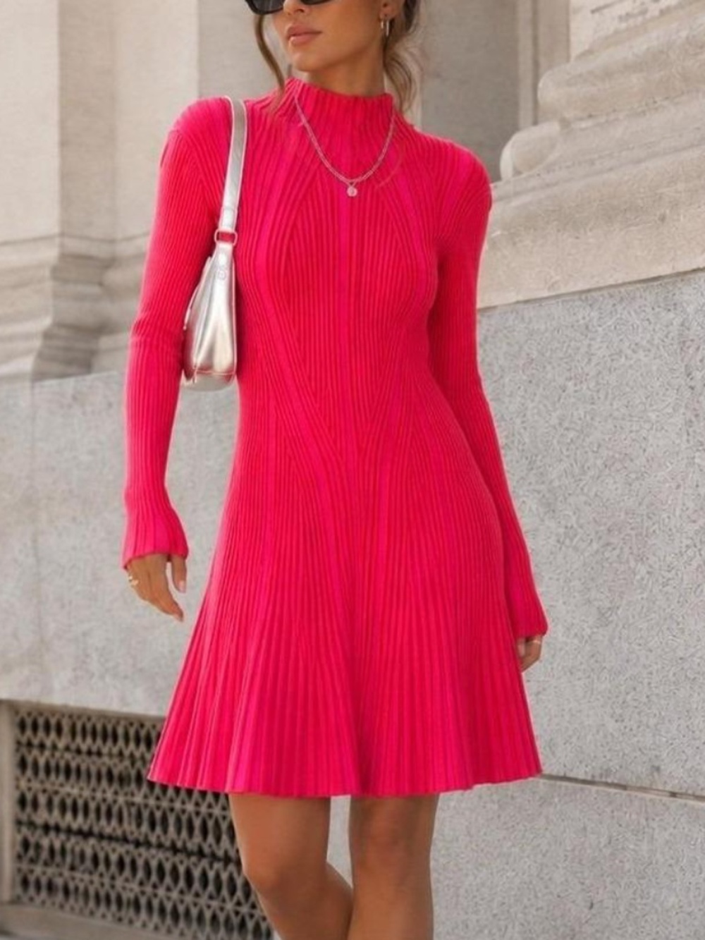 French Connection red pink knit sweater dress M